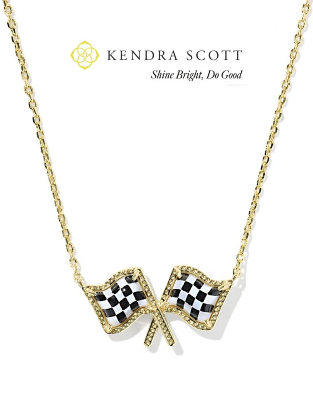 Kendra Scott x Checkered Flag Gold Short Pendant Necklace